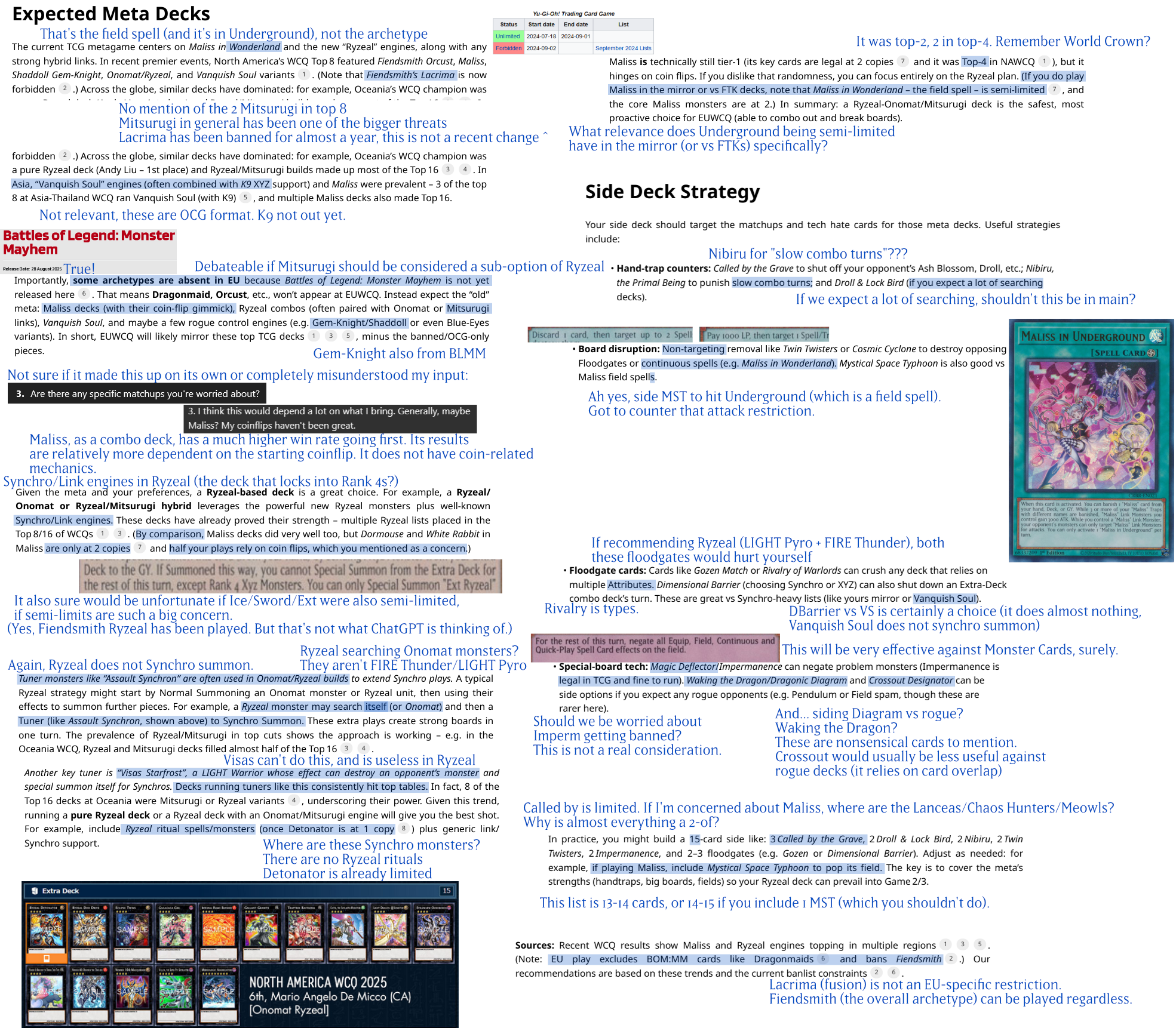 Compilation of errors in its Yugioh analysis. Multiple per paragraph.